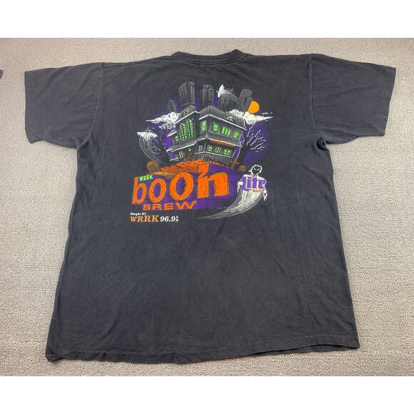 Vintage Oneita Power T Shirt XL Black Beer Lite Halloween Ghost Graphic USA Made - Picture 1 of 10